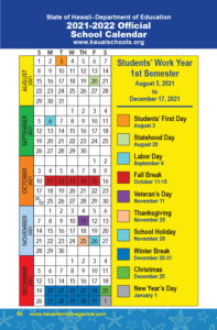 2021-2022 DOE School Calendar - Kauai Family Magazine