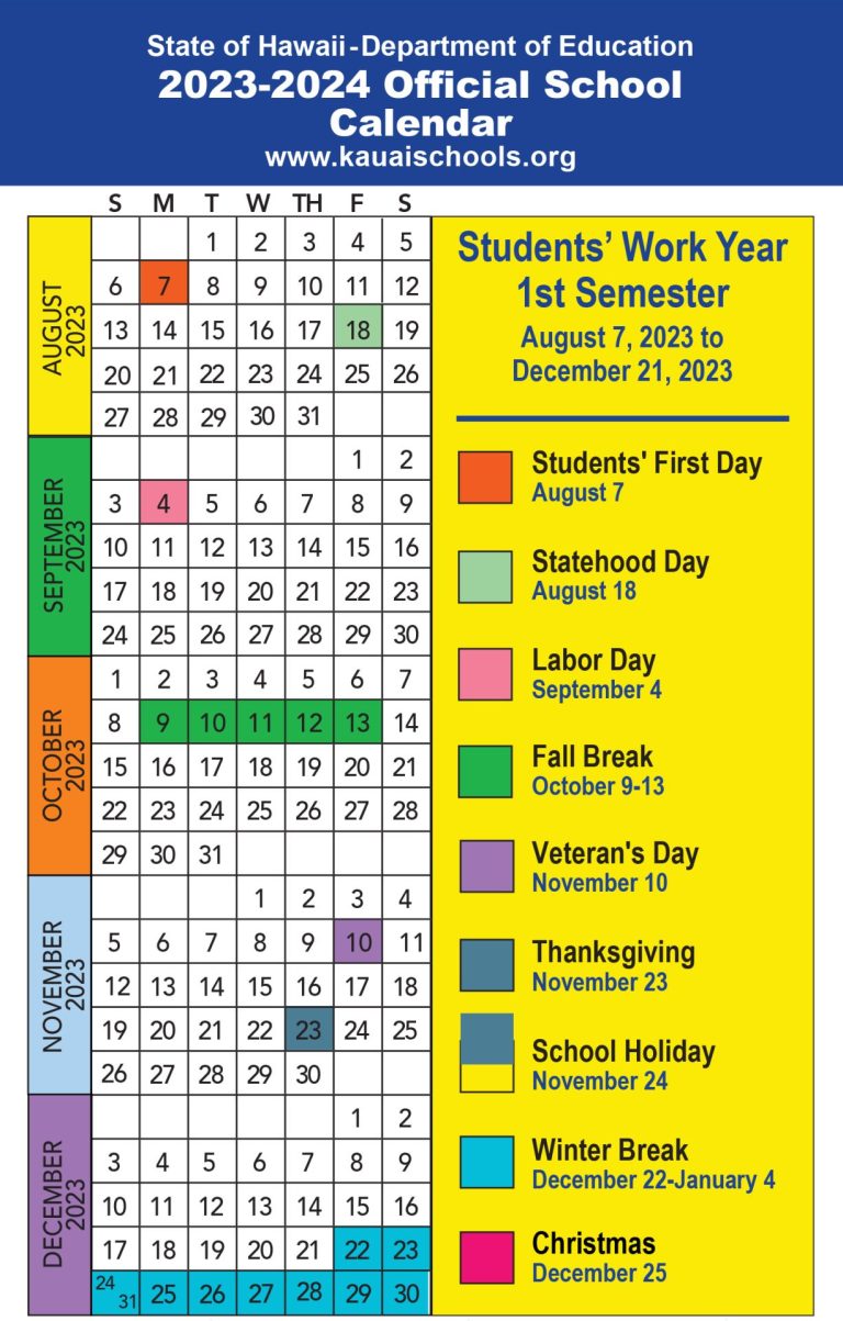 20232024 Official School Calendar Kauai Family Magazine